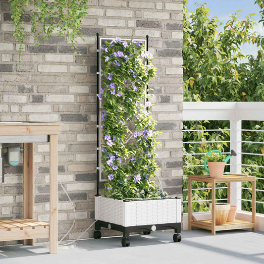 vidaXL Garden Planter with Irrigation&Wheels White 40 x 40 x 132 cm PP