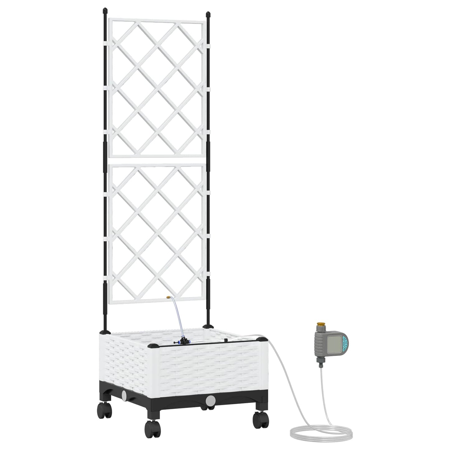 vidaXL Garden Planter with Irrigation&Wheels White 40 x 40 x 132 cm PP