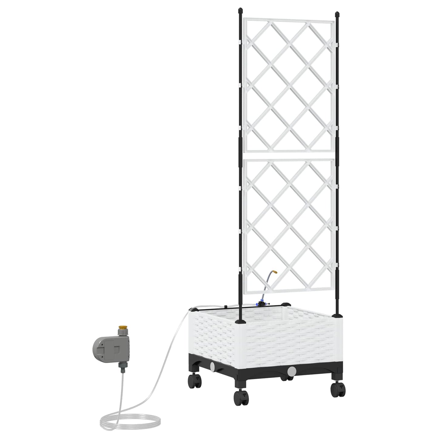 vidaXL Garden Planter with Irrigation&Wheels White 40 x 40 x 132 cm PP