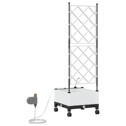 vidaXL Garden Planter with Irrigation&Wheels White 40 x 40 x 132 cm PP