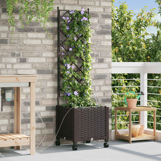 vidaXL Garden Planter with Irrigation&Wheels Brown 40 x 40 x 148 cm PP