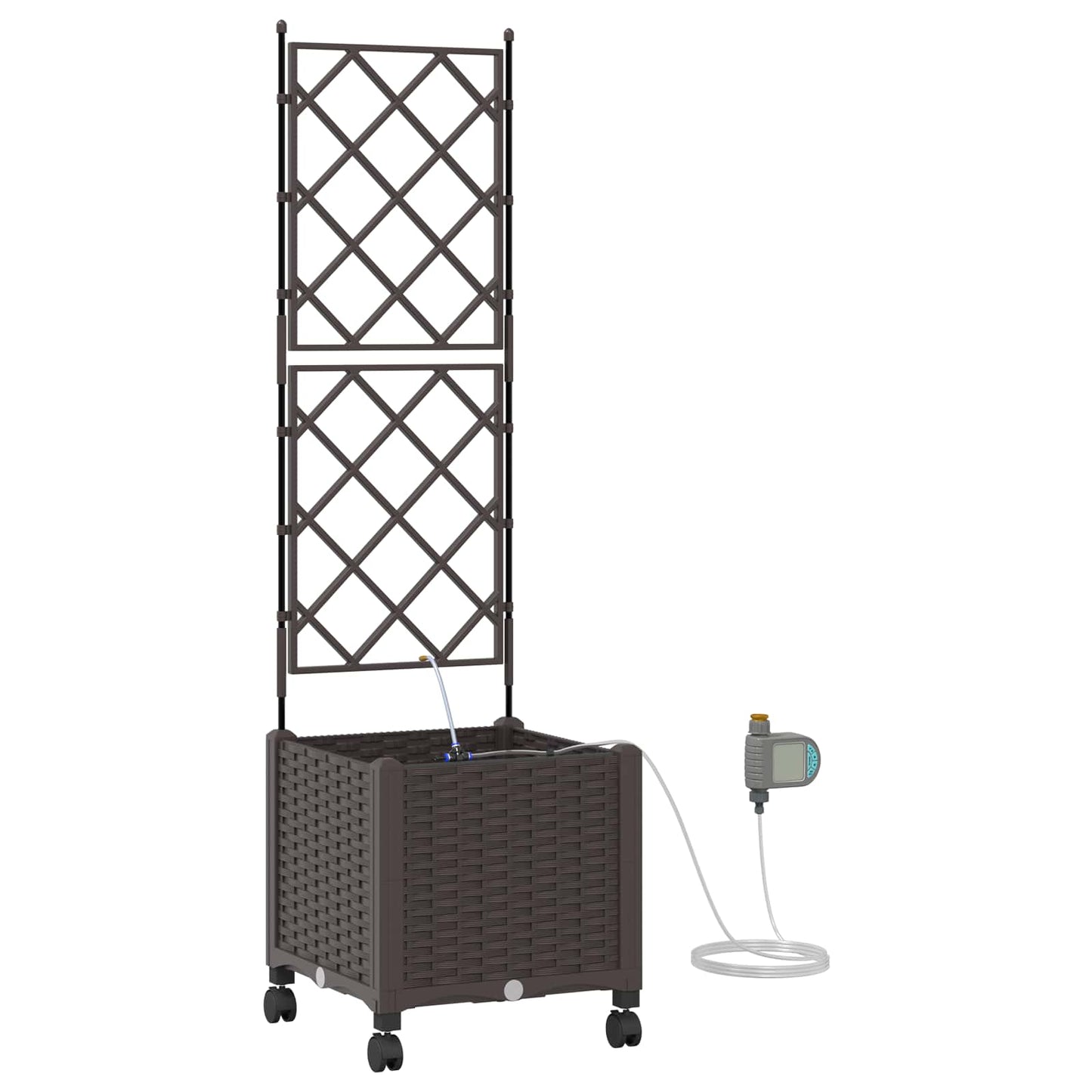 vidaXL Garden Planter with Irrigation&Wheels Brown 40 x 40 x 148 cm PP
