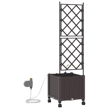 vidaXL Garden Planter with Irrigation&Wheels Brown 40 x 40 x 148 cm PP