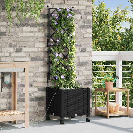 vidaXL Garden Planter with Irrigation&Wheels Black 40 x 40 x 148 cm PP