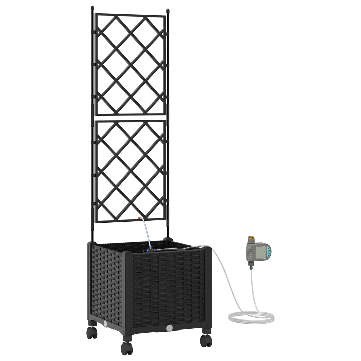 vidaXL Garden Planter with Irrigation&Wheels Black 40 x 40 x 148 cm PP