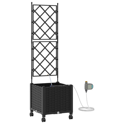 vidaXL Garden Planter with Irrigation&Wheels Black 40 x 40 x 148 cm PP