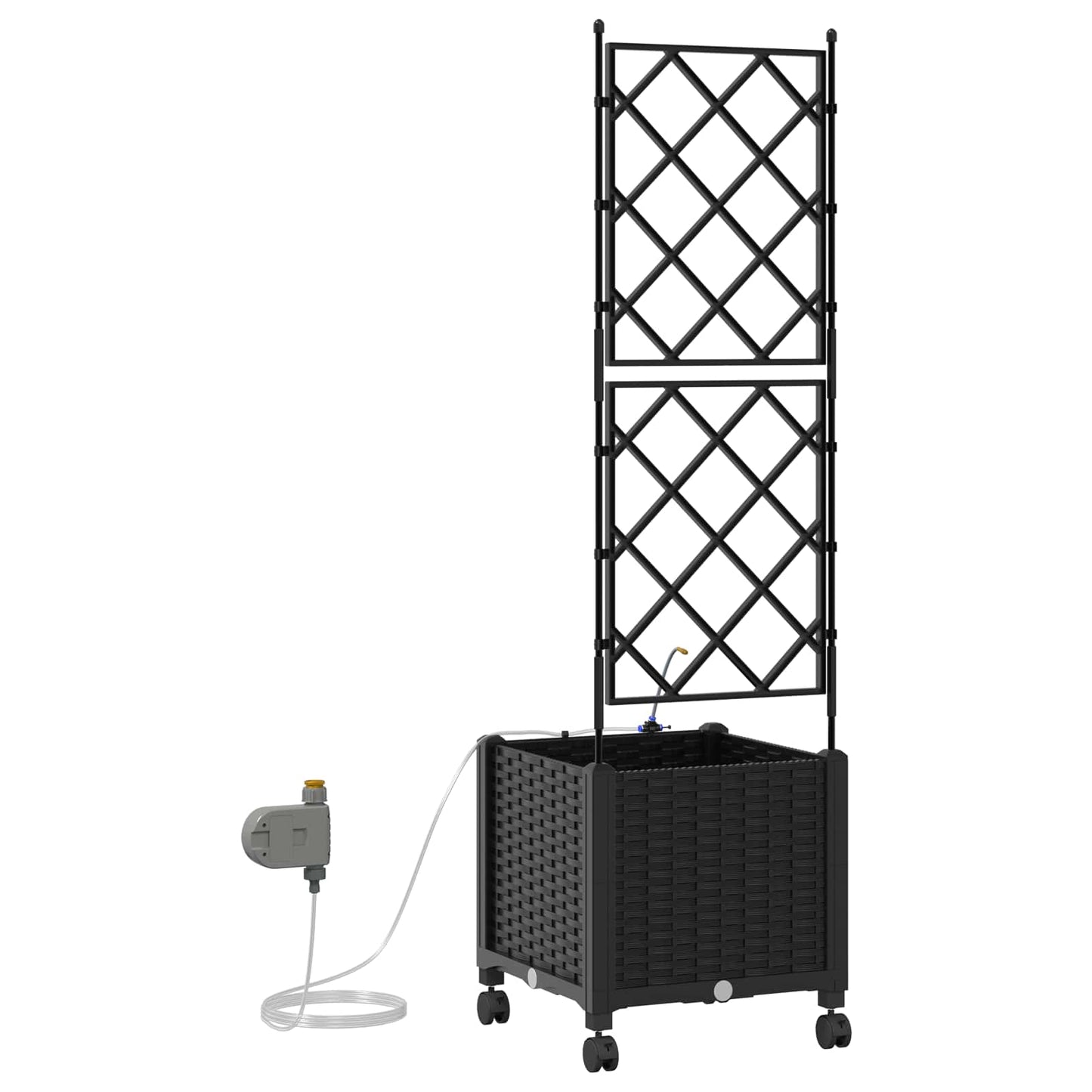 vidaXL Garden Planter with Irrigation&Wheels Black 40 x 40 x 148 cm PP
