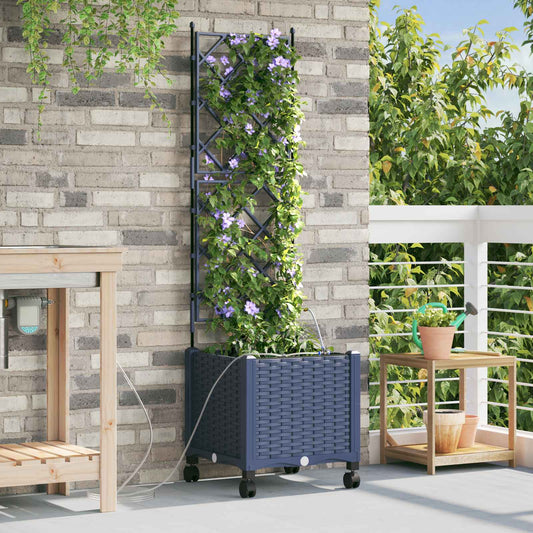 vidaXL Garden Planter with Irrigation&Wheels Grey 40 x 40 x 148 cm PP