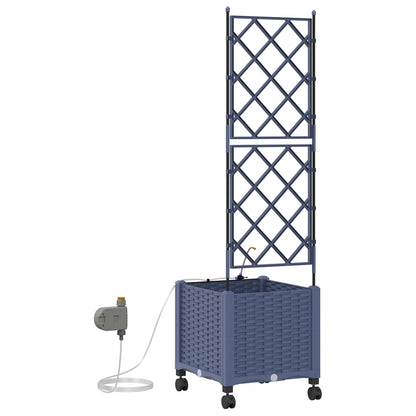 vidaXL Garden Planter with Irrigation&Wheels Grey 40 x 40 x 148 cm PP