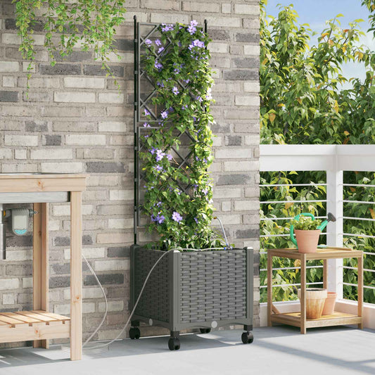 vidaXL Garden Planter with Irrigation&Wheels Light Grey PP