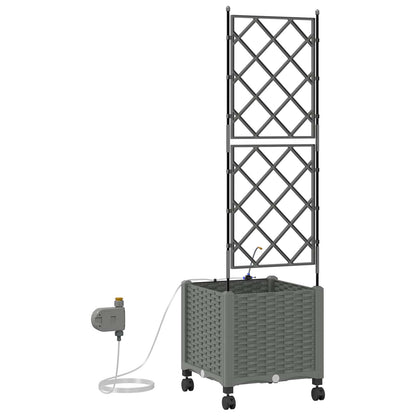 vidaXL Garden Planter with Irrigation&Wheels Light Grey PP
