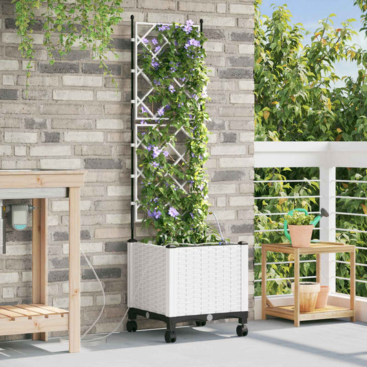 vidaXL Garden Planter with Irrigation&Wheels White 40 x 40 x 148 cm PP