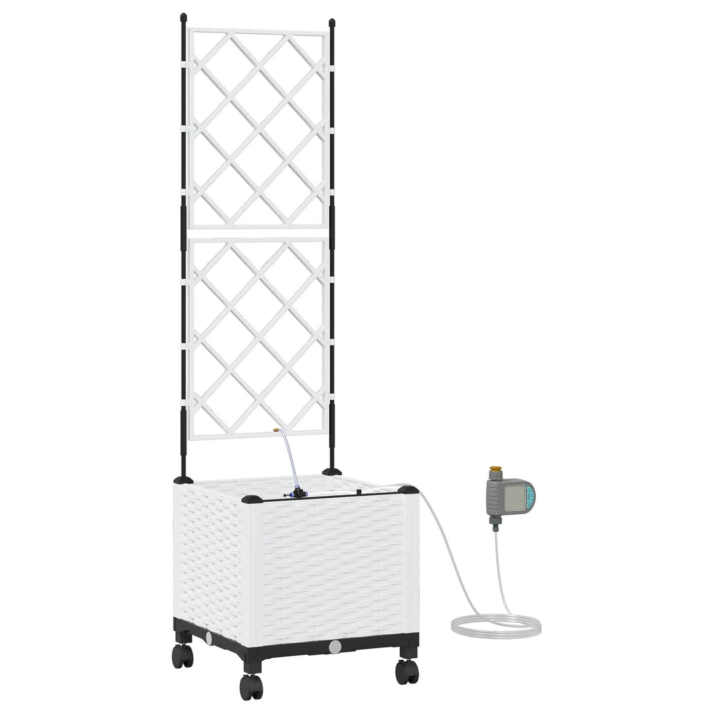 vidaXL Garden Planter with Irrigation&Wheels White 40 x 40 x 148 cm PP
