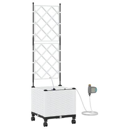 vidaXL Garden Planter with Irrigation&Wheels White 40 x 40 x 148 cm PP
