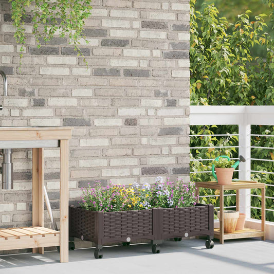 vidaXL Garden Planter with Wheels Brown 80 x 40 x 29 cm PP