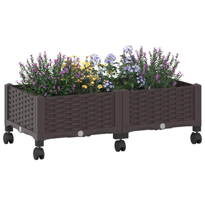 vidaXL Garden Planter with Wheels Brown 80 x 40 x 29 cm PP