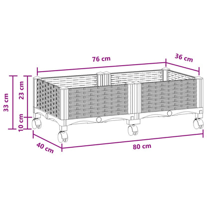 vidaXL Garden Planter with Wheels Brown 80 x 40 x 29 cm PP
