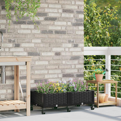 vidaXL Garden Planter with Wheels Black 80 x 40 x 29 cm PP