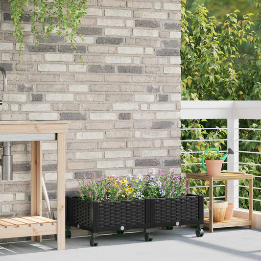 vidaXL Garden Planter with Wheels Black 80 x 40 x 29 cm PP