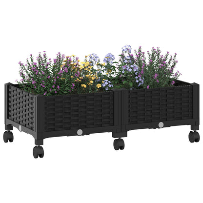 vidaXL Garden Planter with Wheels Black 80 x 40 x 29 cm PP