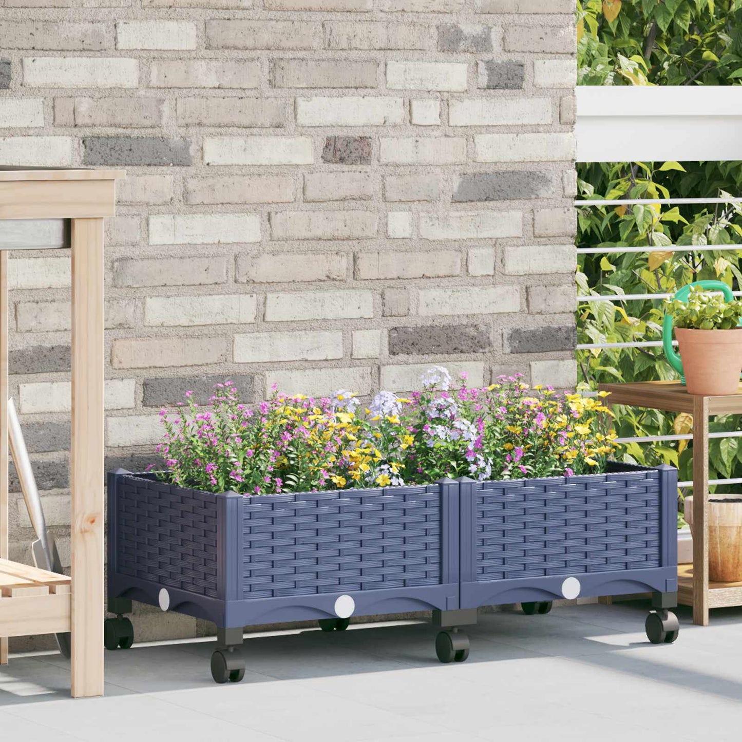 vidaXL Garden Planter with Wheels Blue Grey 80 x 40 x 33 cm PP