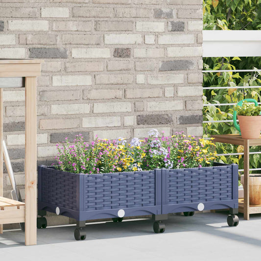 vidaXL Garden Planter with Wheels Blue Grey 80 x 40 x 29 cm PP