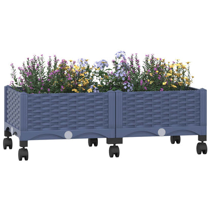 vidaXL Garden Planter with Wheels Blue Grey 80 x 40 x 33 cm PP