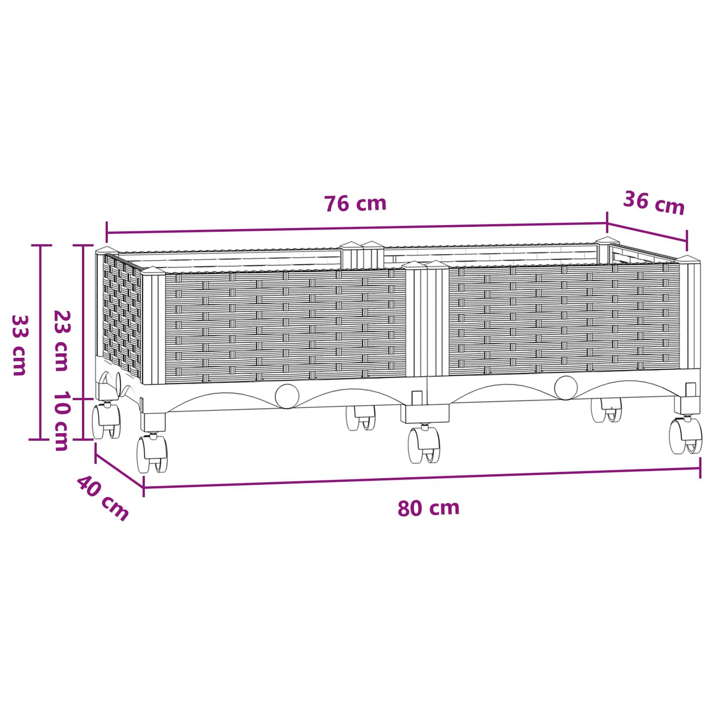 vidaXL Garden Planter with Wheels Blue Grey 80 x 40 x 33 cm PP