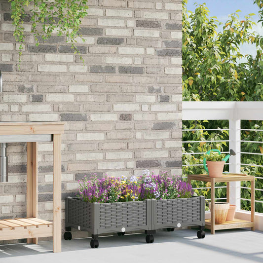 vidaXL Garden Planter with Wheels Light Grey 80 x 40 x 29 cm PP