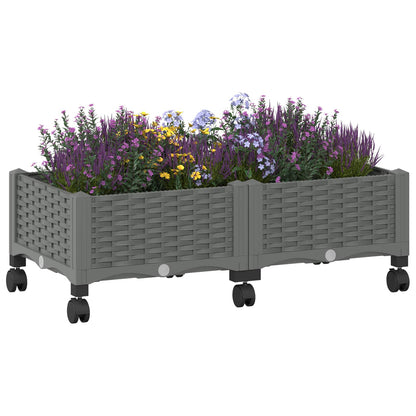 vidaXL Garden Planter with Wheels Light Grey 80 x 40 x 33 cm PP