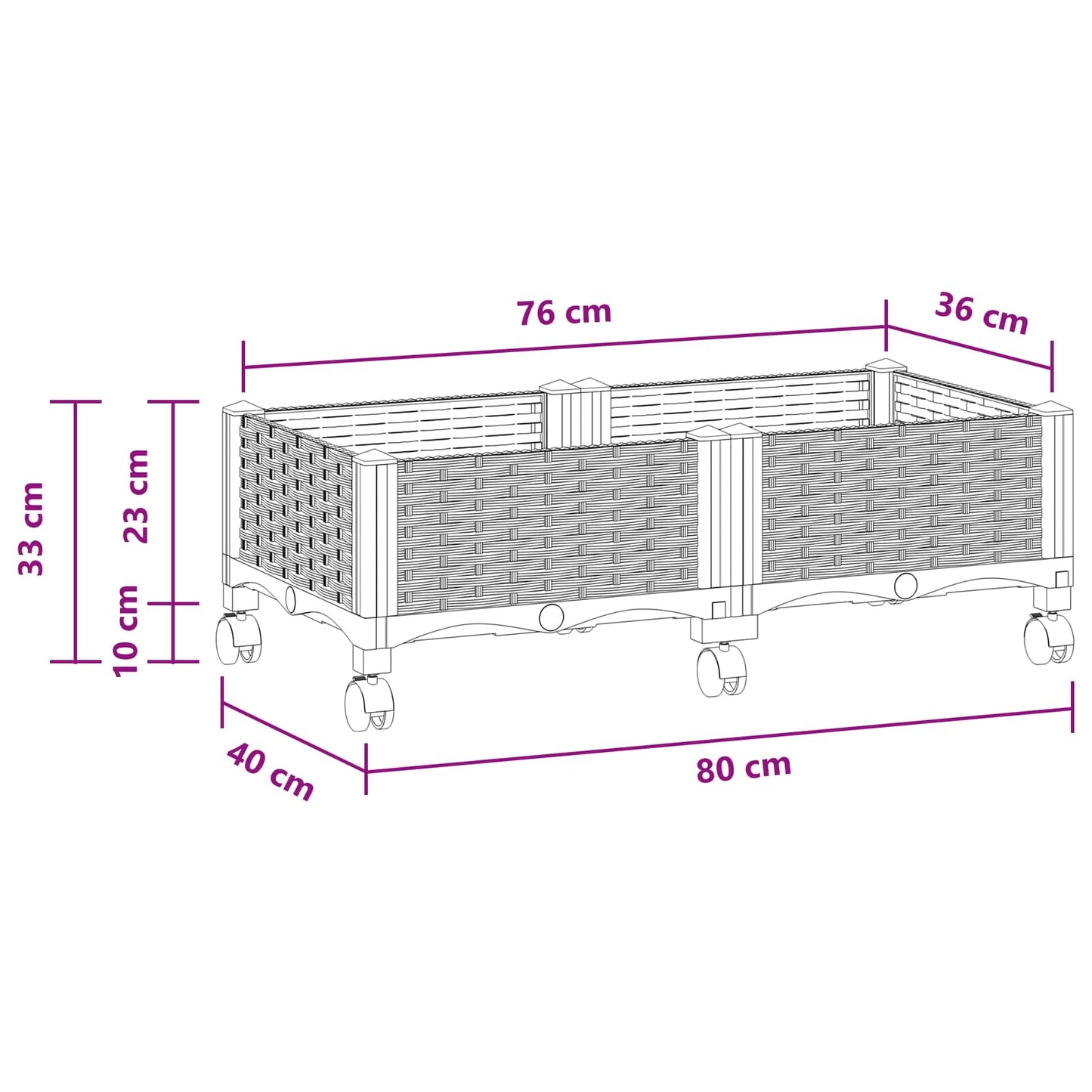 vidaXL Garden Planter with Wheels Light Grey 80 x 40 x 33 cm PP
