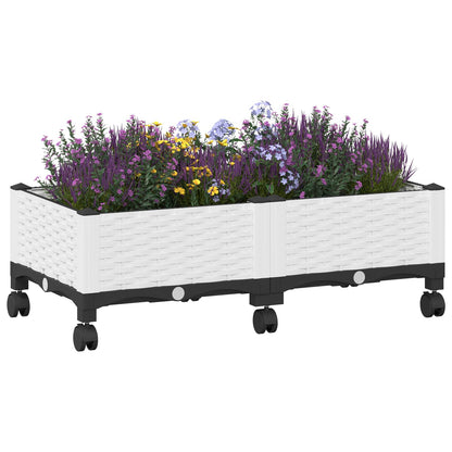 vidaXL Garden Planter with Wheels White 80 x 40 x 33 cm PP