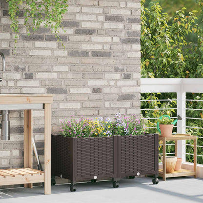vidaXL Garden Planter with Wheels Brown 80 x 40 x 44 cm PP