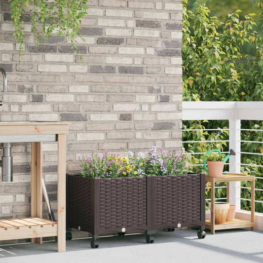vidaXL Garden Planter with Wheels Brown 80 x 40 x 44 cm PP