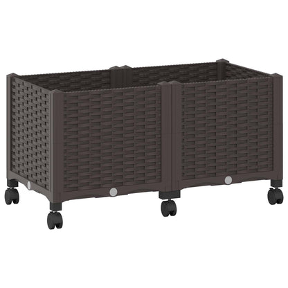 vidaXL Garden Planter with Wheels Brown 80 x 40 x 44 cm PP