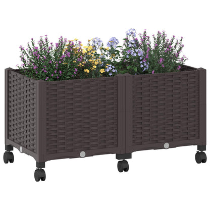 vidaXL Garden Planter with Wheels Brown 80 x 40 x 44 cm PP