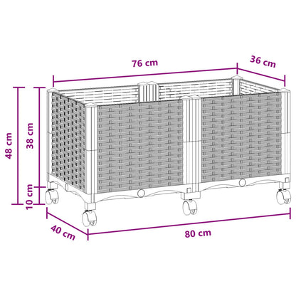 vidaXL Garden Planter with Wheels Brown 80 x 40 x 44 cm PP