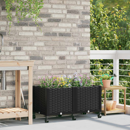 vidaXL Garden Planter with Wheels Black 80 x 40 x 44 cm PP