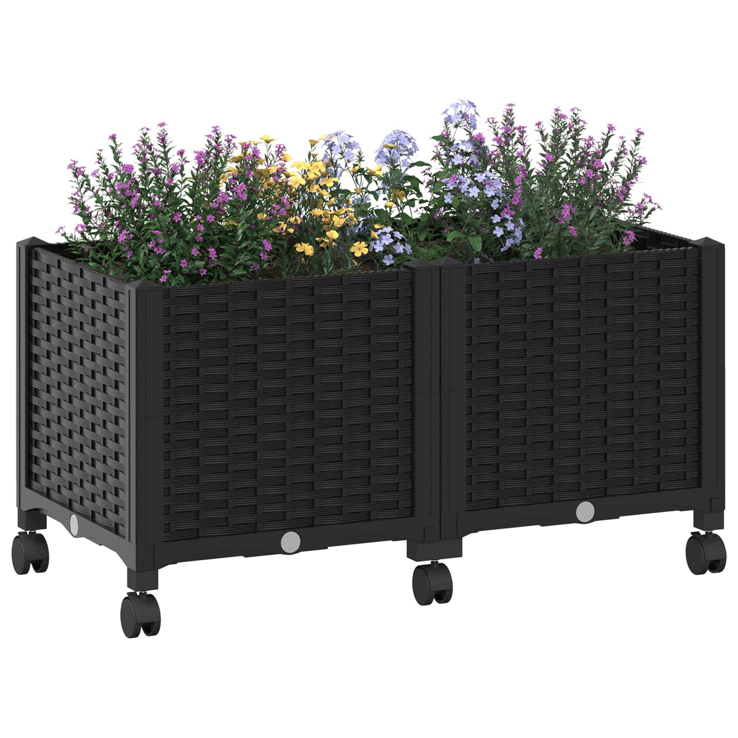 vidaXL Garden Planter with Wheels Black 80 x 40 x 44 cm PP