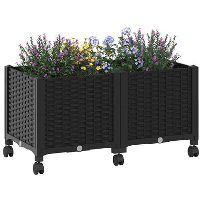vidaXL Garden Planter with Wheels Black 80 x 40 x 44 cm PP