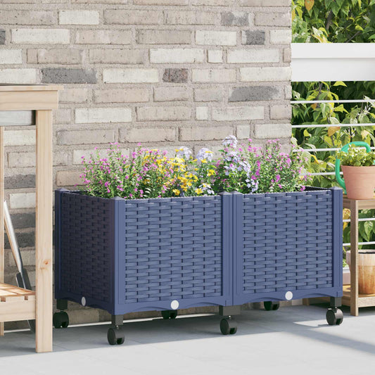 vidaXL Garden Planter with Wheels Blue Grey 80 x 40 x 44 cm PP