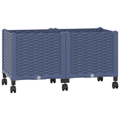 vidaXL Garden Planter with Wheels Blue Grey 80 x 40 x 48 cm PP