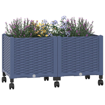 vidaXL Garden Planter with Wheels Blue Grey 80 x 40 x 48 cm PP