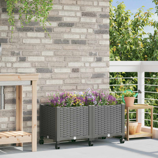 vidaXL Garden Planter with Wheels Light Grey 80 x 40 x 44 cm PP