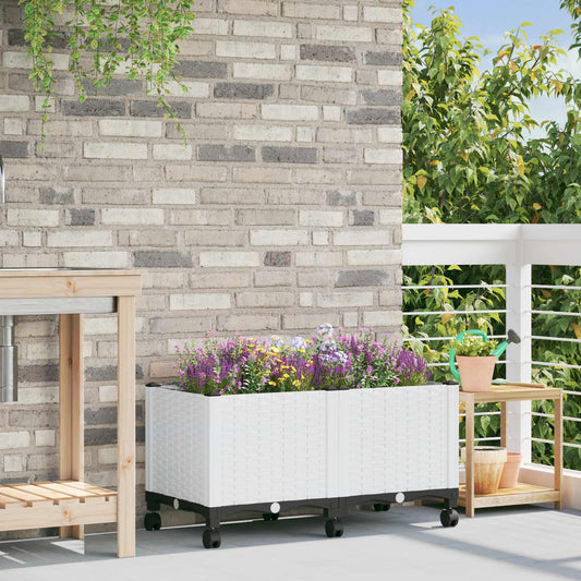 vidaXL Garden Planter with Wheels White 80 x 40 x 44 cm PP