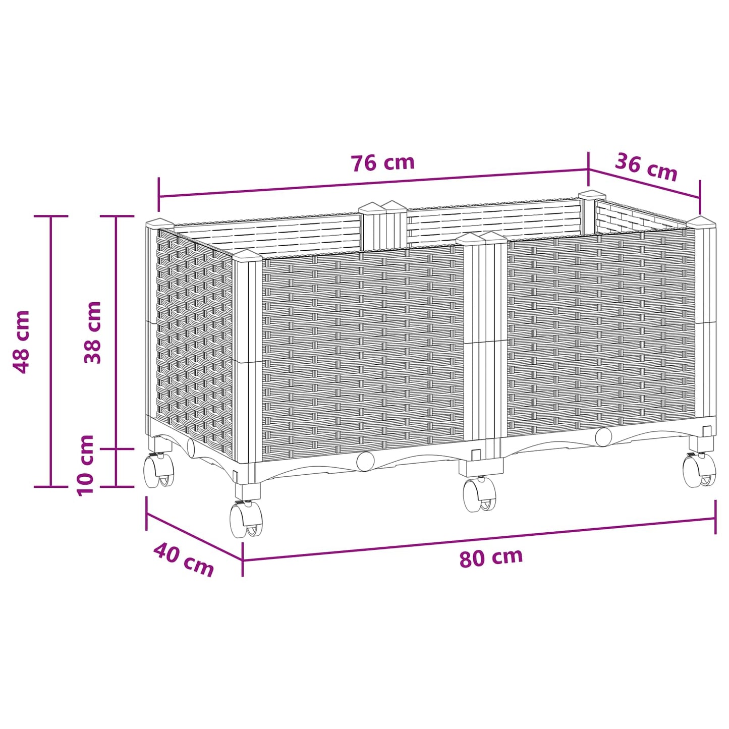 vidaXL Garden Planter with Wheels White 80 x 40 x 48 cm PP