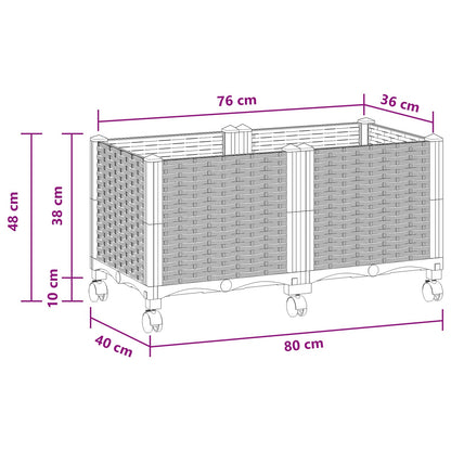 vidaXL Garden Planter with Wheels White 80 x 40 x 48 cm PP