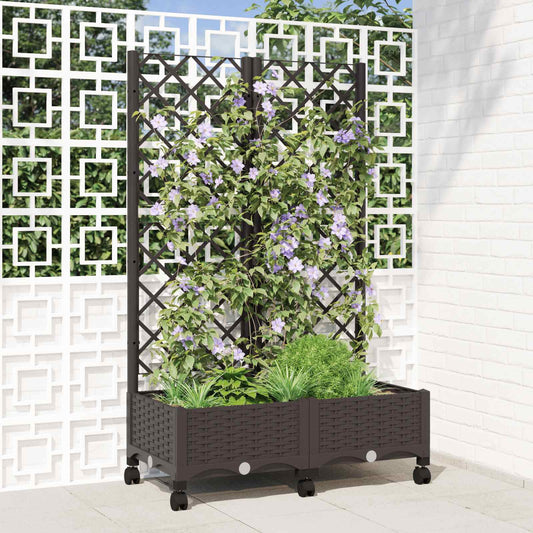 vidaXL Garden Planter with Trellis&Wheels Brown 80 x 40 x 131.5 cm PP