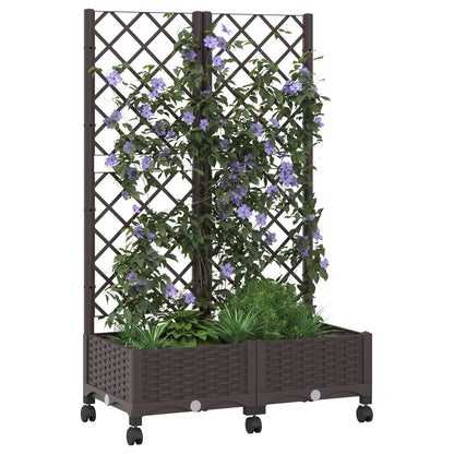vidaXL Garden Planter with Trellis&Wheels Brown 80 x 40 x 131.5 cm PP