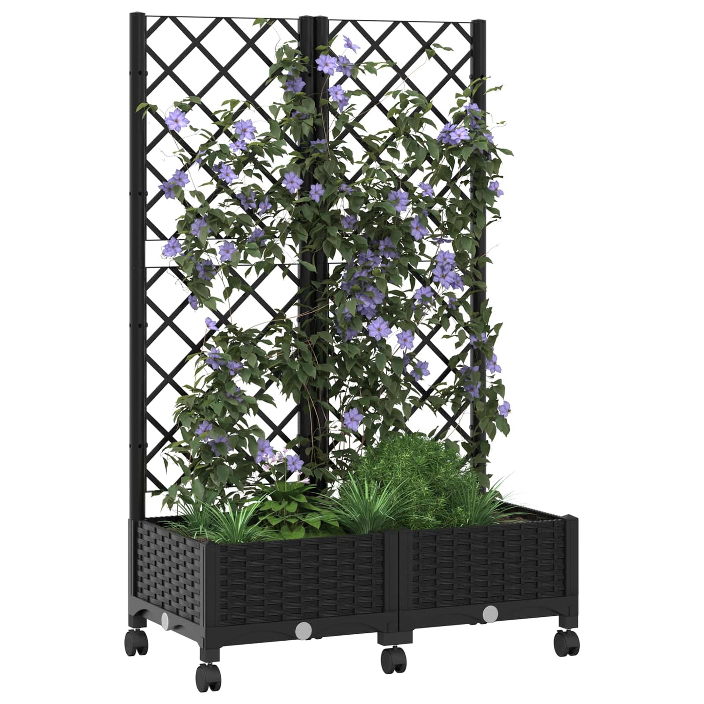 vidaXL Garden Planter with Trellis&Wheels Black 80 x 40 x 131.5 cm PP